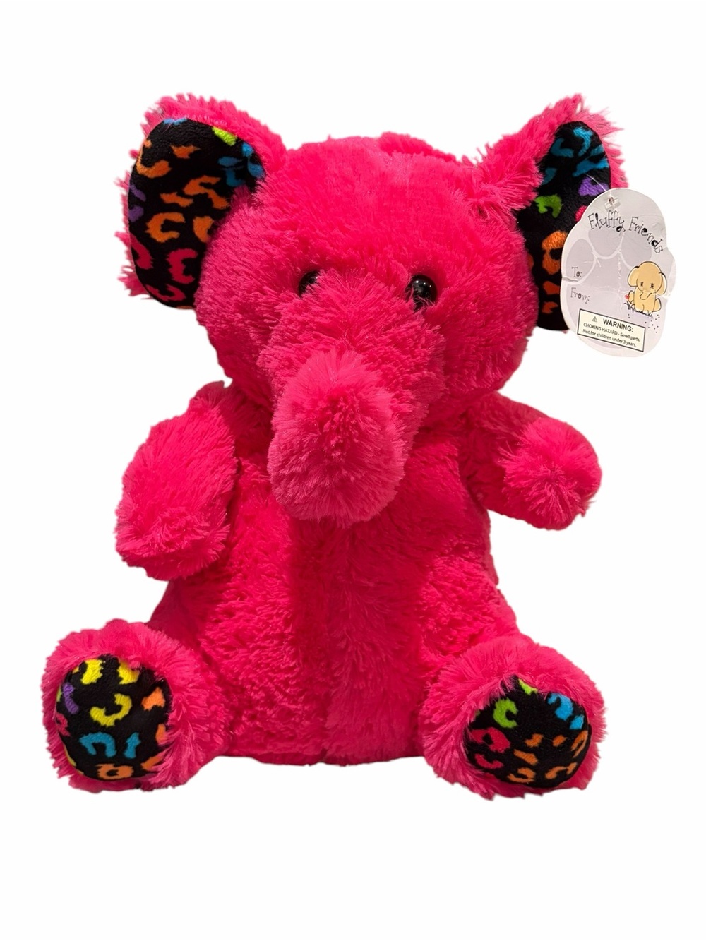 Fluffy Friends Hot Pink Elephant Plush with Rainbow Leopard Print Accents
